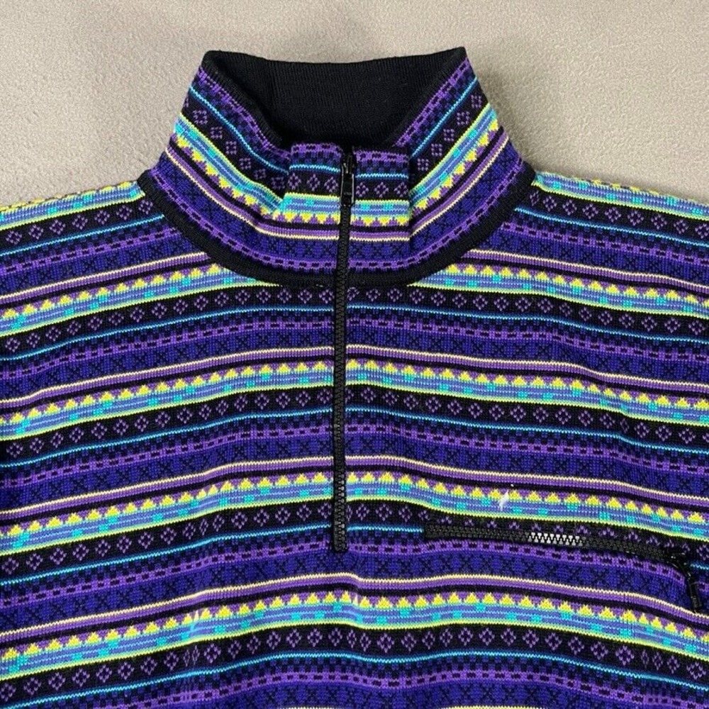 EIR Sports Sweater 1/4 Zip‎ Unisex Medium Gore XCR Fair Isle 80s Vintage Lined - Picture 2 of 11